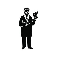 Obraz premium Man in a coat holding a dove, peace and freedom symbol illustration