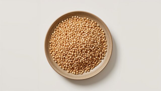 Healthy and textured puffed sorghum grains presented on a plate, commonly consumed as a nutritious Asian breakfast food.