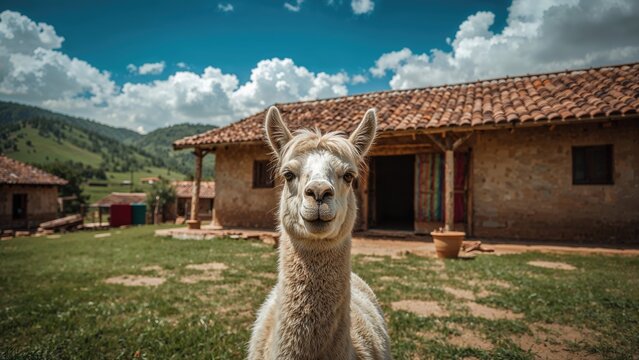 South American camelid in the mountains - Powered by Adobe