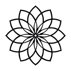 Elegant geometric flower mandala icon in black line art style