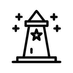 Spotlight beacon with a star symbol line icon for fame and recognition
