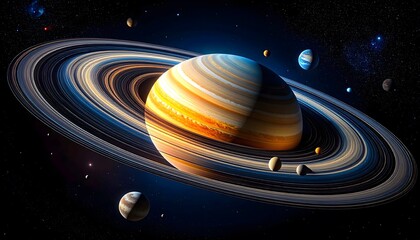 Massive gas giant with colorful rings