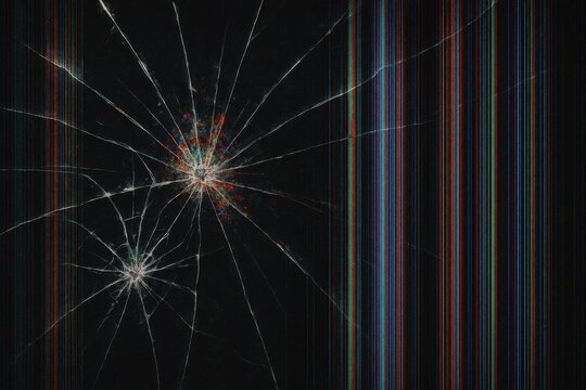 Cracked Screen Texture with Pixel Burn and Vertical Glitch Trails – Digital Damage Effect