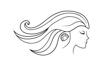 Stylized profile a woman with flowing hair resembling ocean waves vector