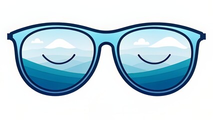 Smooth blue gradient logo of smiling glasses, combining emotion and optical branding