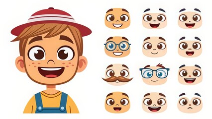 Modular cartoon feature set in editable vector format, great for custom emoji or avatar creation