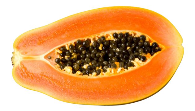 A half of papaya on a transparent background.