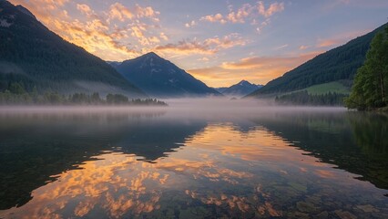 Serene Misty Morning Highland Lake