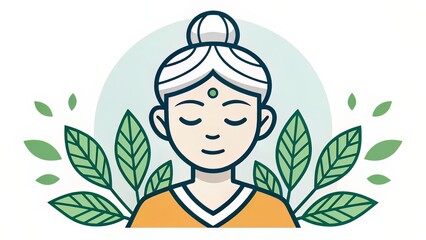 Peaceful avatar with simplified features, crafted for wellness, meditation, or mental health themes