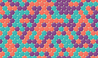 Vibrant abstract pattern of colorful circles in teal, coral, and purple, arranged in a dynamic diagonal design. Perfect for backgrounds, textiles, website design, or playful branding.