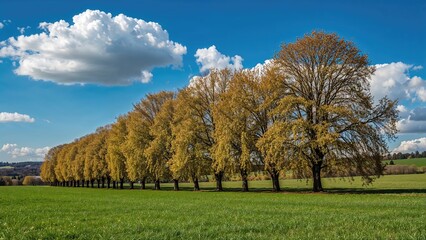 Naklejka premium Trees lining the edges of agricultural land in a rural area