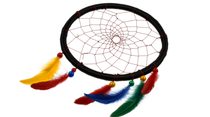 A dream catcher featuring a circular frame with a woven net