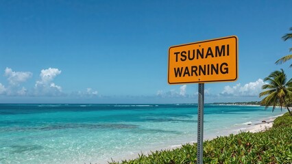 Tsunami danger sign posted on shore