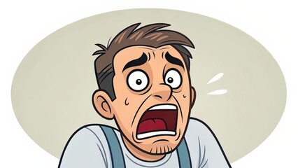 Frightened cartoon man with wide eyes and shocked expression, rendered in bold comic style