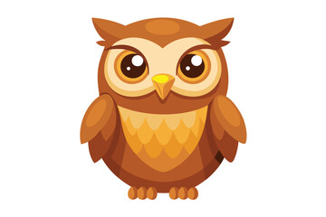 Cartoon Brown Owl Illustration with Large Eyes and Detailed Feathering on a White Background