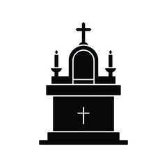 Stone memorial tombstone with crosses vector illustration, Christian religious grave marker