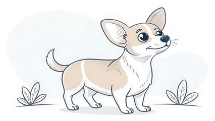 Minimal dog vector in soft outlines, showing attentiveness and charm in a small breed representation