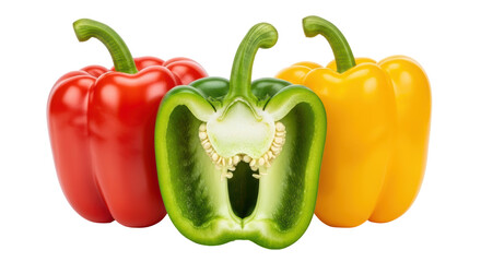 Isolated Three Bell Peppers Red, Green, Yellow
