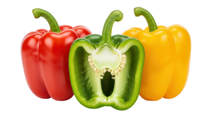 Isolated Three Bell Peppers Red, Green, Yellow