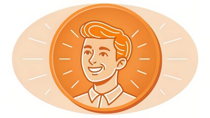 Orange circular emoji with smiling male outline and radiant glow, symbolizing warmth and friendliness