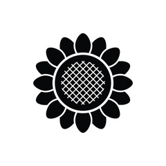 Sun and blossom sunflower silhouette, summer and autumn seasonal floral element