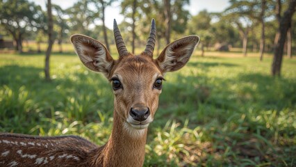 Fototapeta premium Front view of a dik-dik staring at the photographer