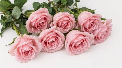 Fototapeta premium Pink rose blooms set on a white background