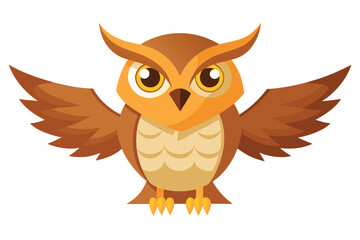 Fototapeta premium Cartoon Owl with Open Wings, Brown Feathers, Large Eyes, and Yellow Beak