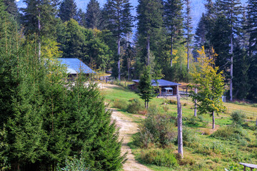 Animal stalls in Bavarian Forest National Park Falkenstein near Ludwigsthal (Lindberg), Germany