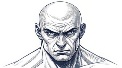 Bold ink-style head illustration of a fierce man, crafted for villain archetypes or expressive design