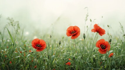 Obraz premium Poppy blossoms opening at dawn