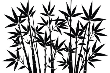Obraz premium Elegant Black and White Bamboo Stalks and Leaves Silhouette Illustration for Backgrounds