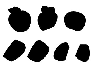 Black apple silhouette stands out among geometric shapes on a clean white background. Symmetrical arrangement creates a balanced template for fruit clipart.