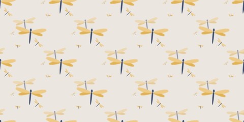 seamless pattern with dragonfly on beige background