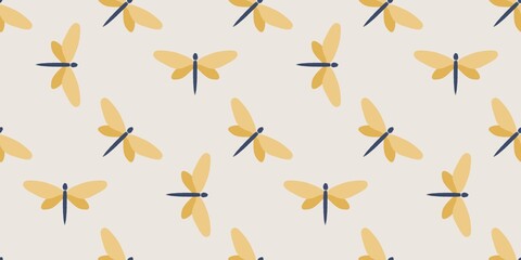 seamless pattern with dragonfly on beige background