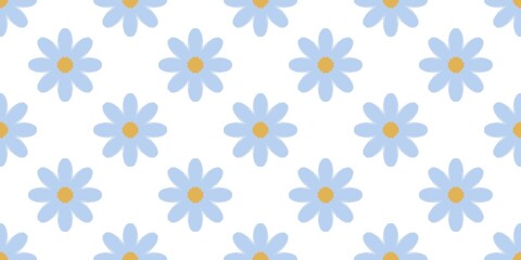 Seamless floral pattern with blue flower on white background
