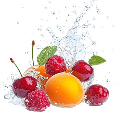 Vibrant Fresh Summer Fruits Splash Apricot Cherry Water