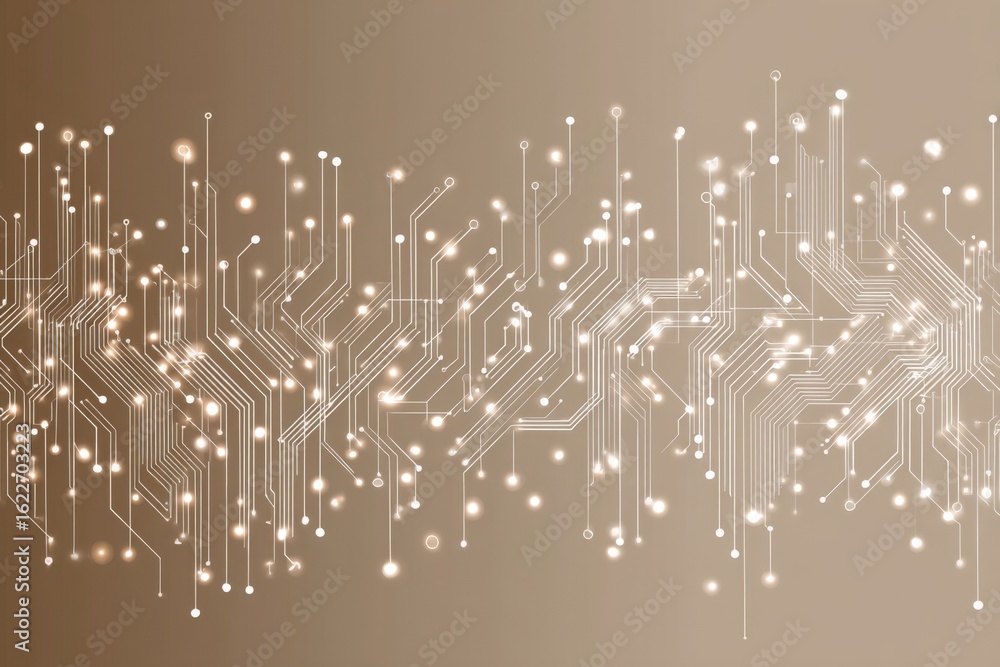 Poster abstract circuit design with glowing lights on a neutral background showcasing technology and innova
