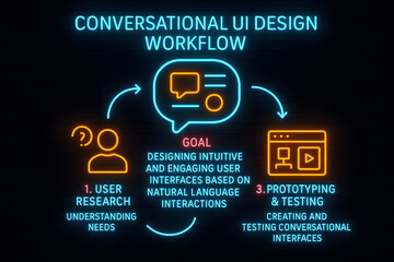 Naklejka premium Conversational UI Design Flow with User Interaction Mapping for Chatbot Development