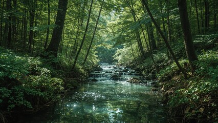 Obraz premium Embrace calmness with the forest's emerald touch and the river's gentle glide #Nature Therapy #River Calm #Green Oasis