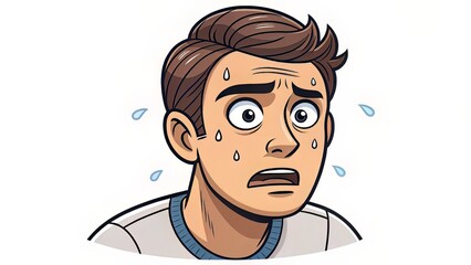 Frightened male avatar with sharp facial detail, created for warning signs or stress illustrations