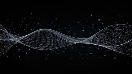 Visualization of technology through a linked dot wave encompassing data science, particle physics, digital realms, VR, AR, and cyberspace.