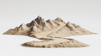 Stylized Mountain Range Landscape with Winding Road Isolated on White
