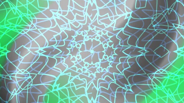 Navy Soft Peachs Mesmerizing kaleidoscope animation featuring intricate floral patterns with neon green and silver backgrounds