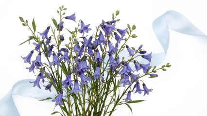 Abstract spring bluebell floral design on a white background. Emblem of May Day, Beltane, and the arrival of spring, featuring a natural wildflower for greeting cards.