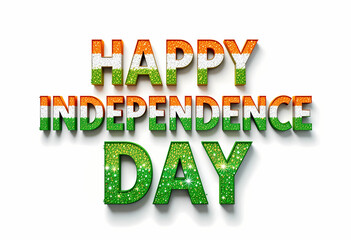 3D Glitter "Happy Independence Day" Text with Tricolor Effect Sparkling Patriotic Typography in Orange, White, and Green Illustration for Festive Designs, Posters, and Banners