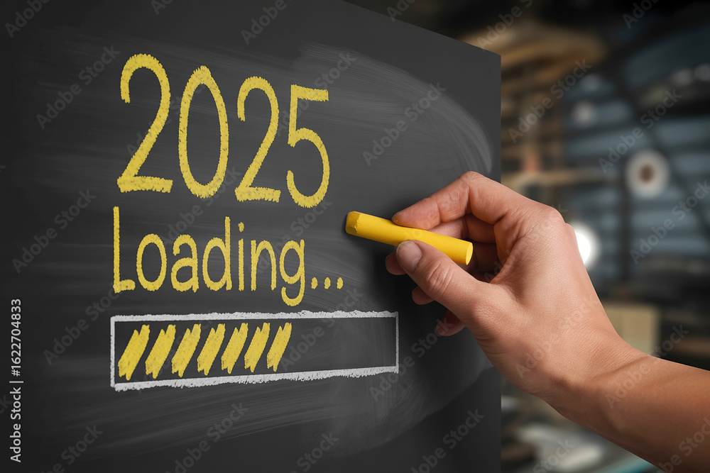 Aufkleber conceptualizing 2025 a hand drawing a loading bar on a chalkboard symbolizing the approach of the ne