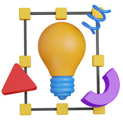 3d render Creative Idea Generation with Lightbulb and Geometric Shapes icon 