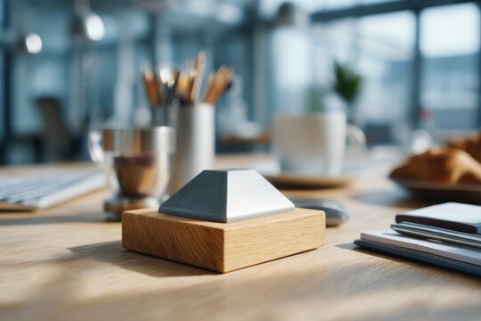 Modern workspace featuring a stylish desk organizer with coffee and snacks, enhancing productivity and comfort during working hours