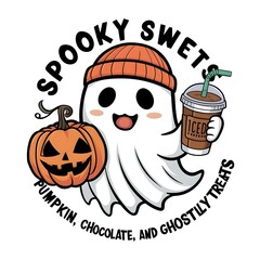 halloween cute ghost with ice coffee